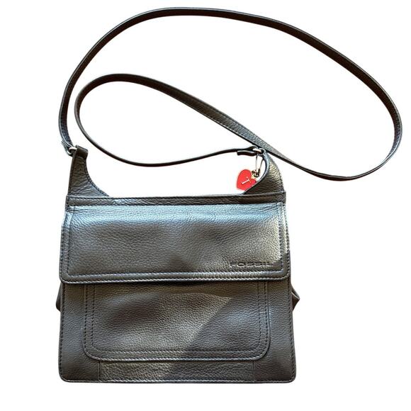 Vintage Fossil Black Pebbled Leather Organizer Crossbody Bag - Picture 1 of 8